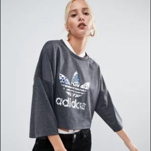 Adidas Grey crop top with long sleeves